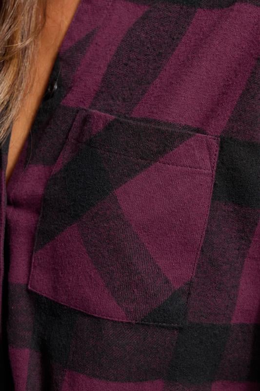 Evans LTS Tall Burgundy Red Cotton Check Oversized Shirt