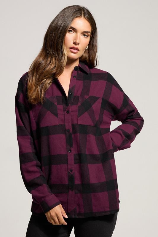 evans LTS Tall Burgundy Red Cotton Check Oversized Shirt