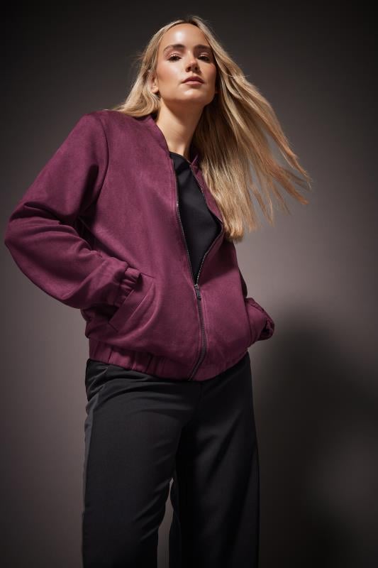 Evans LTS Tall Burgundy Red Faux Suede Bomber Jacket