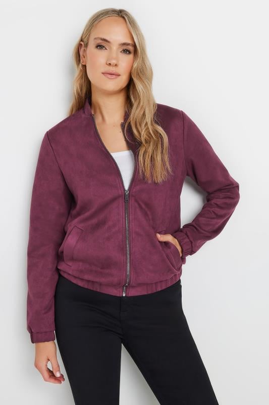 evans LTS Tall Burgundy Red Faux Suede Bomber Jacket