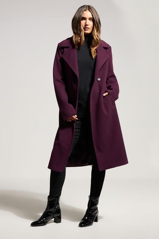 Evans LTS Tall Burgundy Red Formal Wrap Belted Midi Coat