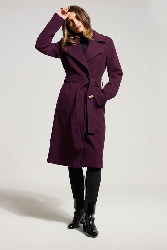 evans LTS Tall Burgundy Red Formal Wrap Belted Midi Coat