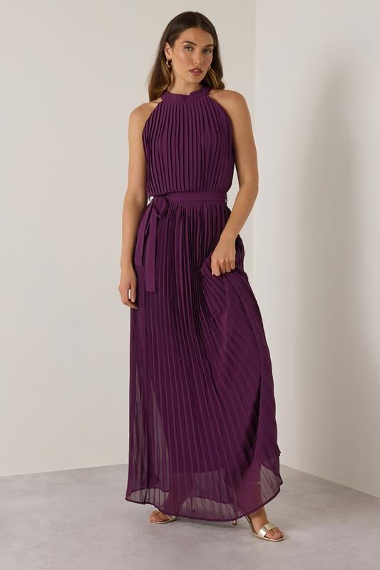 Evans LTS Tall Burgundy Red Halterneck Pleated Maxi Dress