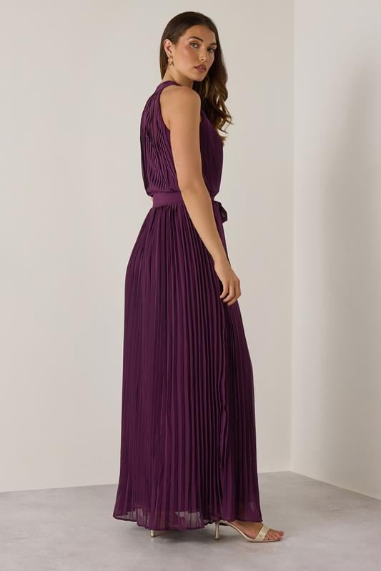 Evans LTS Tall Burgundy Red Halterneck Pleated Maxi Dress