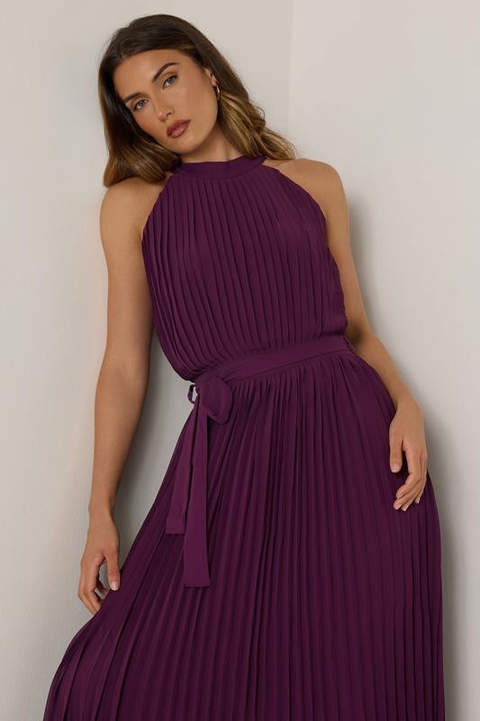 Evans LTS Tall Burgundy Red Halterneck Pleated Maxi Dress