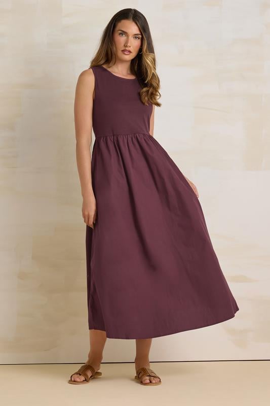 Evans LTS Tall Burgundy Red Jersey & Woven Mix Fabric Midi Dress