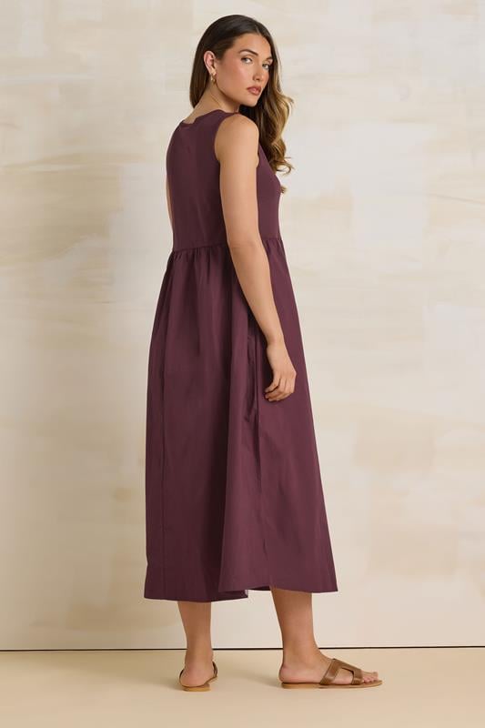 Evans LTS Tall Burgundy Red Jersey & Woven Mix Fabric Midi Dress