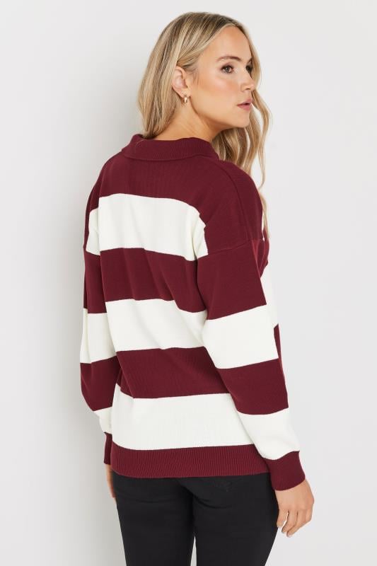 Evans LTS Tall Burgundy Red Knitted Stripe Collared Jumper