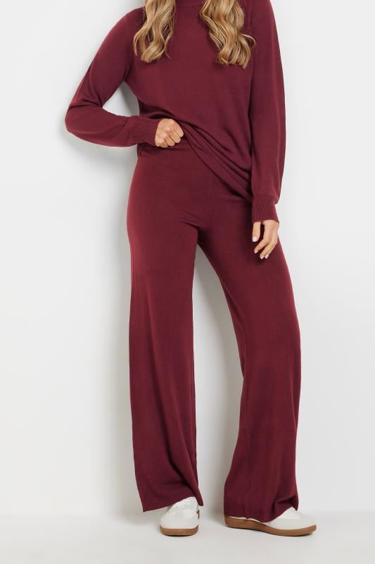Evans LTS Tall Burgundy Red Knitted Wide Leg Trousers