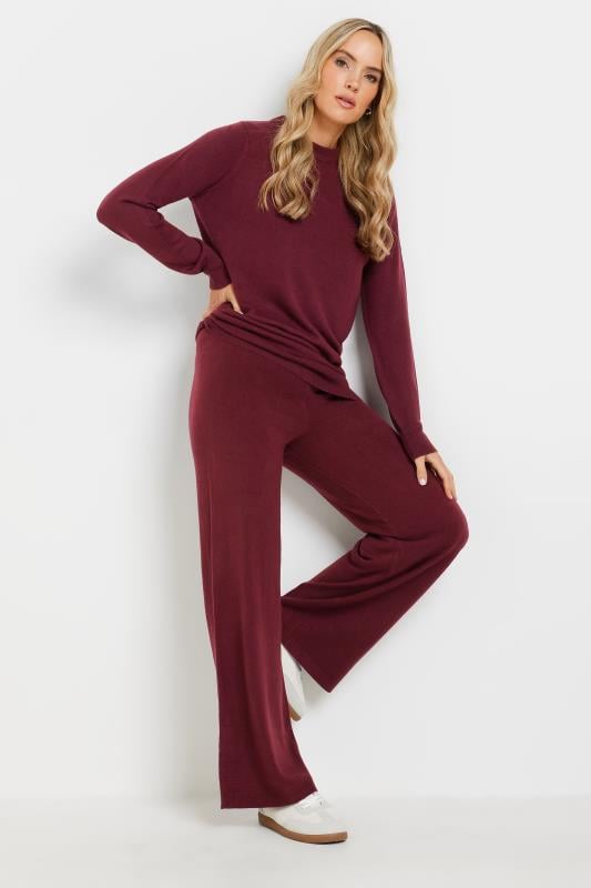 evans LTS Tall Burgundy Red Knitted Wide Leg Trousers