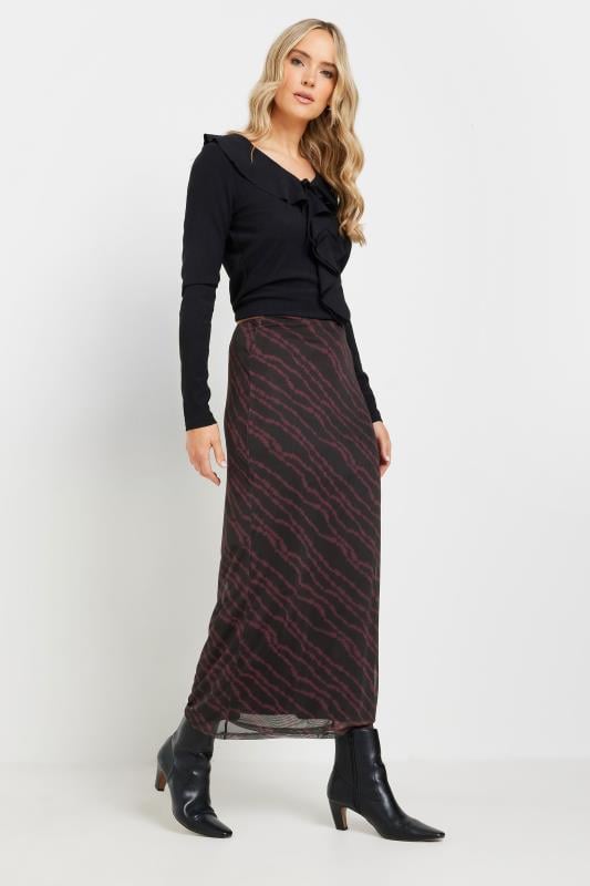 evans LTS Tall Burgundy Red Mesh Abstract Maxi Skirt