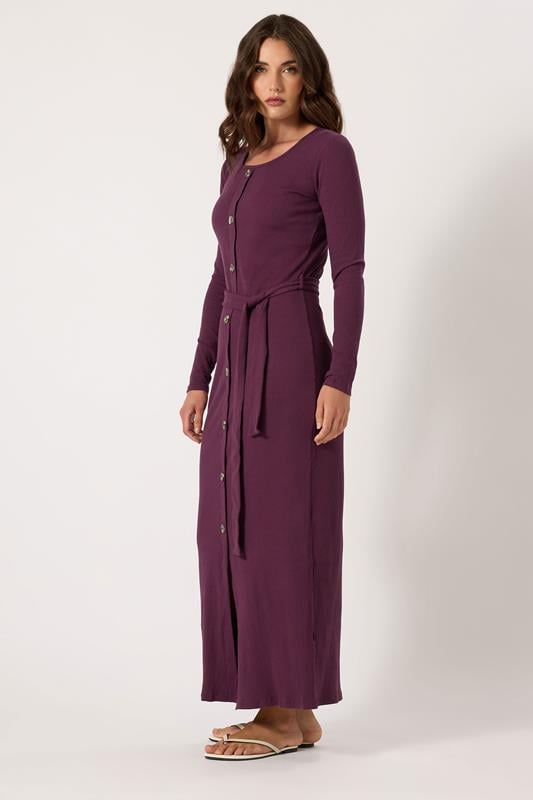 Evans LTS Tall Burgundy Red Ribbed Button Maxi Dress