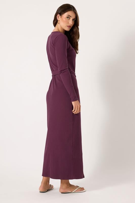 Evans LTS Tall Burgundy Red Ribbed Button Maxi Dress
