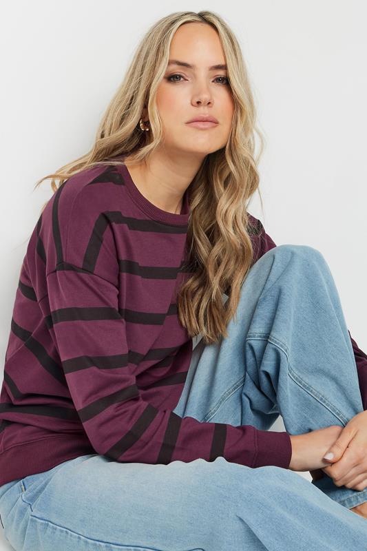 Evans LTS Tall Burgundy Red Stripe Print Crew Neck Sweatshirt