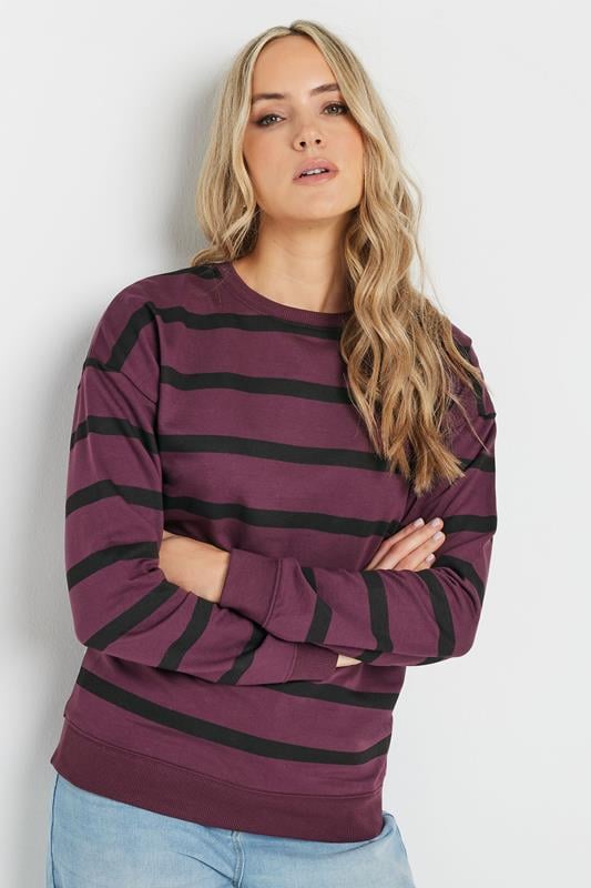 evans LTS Tall Burgundy Red Stripe Print Crew Neck Sweatshirt