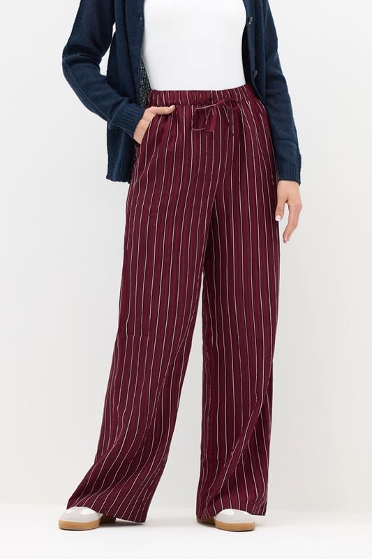 Evans LTS Tall Burgundy Red Striped Wide Leg Trousers