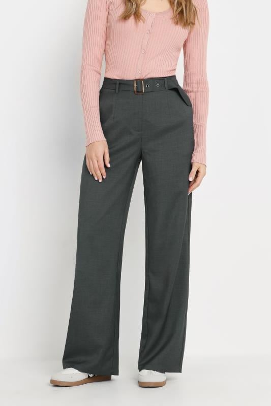 Evans LTS Tall Charcoal Grey Buckle Belt Wide Leg Trousers