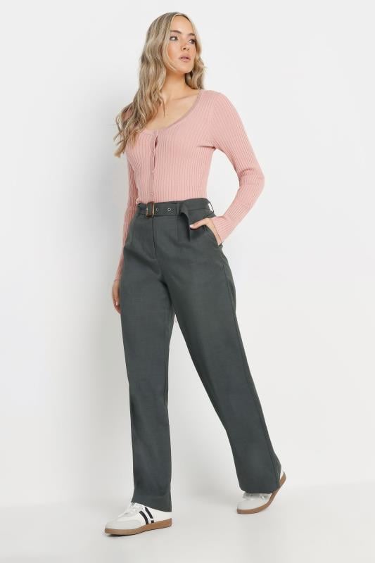 Evans LTS Tall Charcoal Grey Buckle Belt Wide Leg Trousers