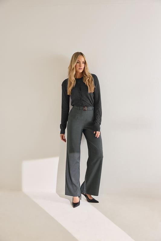 evans LTS Tall Charcoal Grey Buckle Belt Wide Leg Trousers