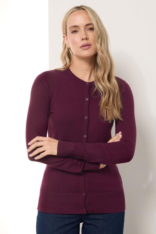 Evans LTS Tall Cherry Red Crew Neck Button Cardigan