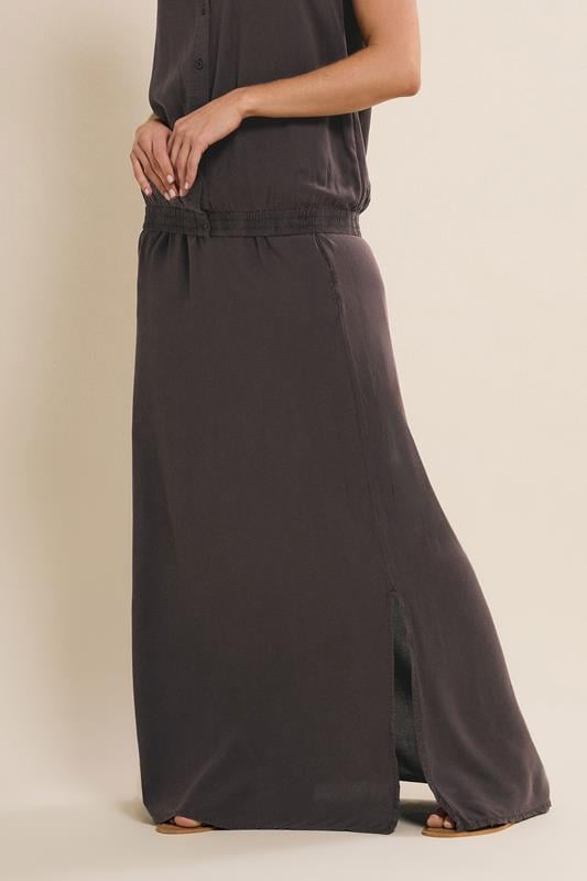 Evans LTS Tall Chocolate Brown Acid Wash Side Split Maxi Skirt