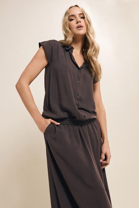 Evans LTS Tall Chocolate Brown Acid Wash Side Split Maxi Skirt