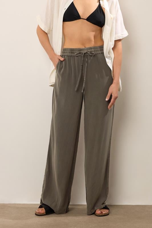 Evans LTS Tall Chocolate Brown Acid Wash Wide Leg Trousers