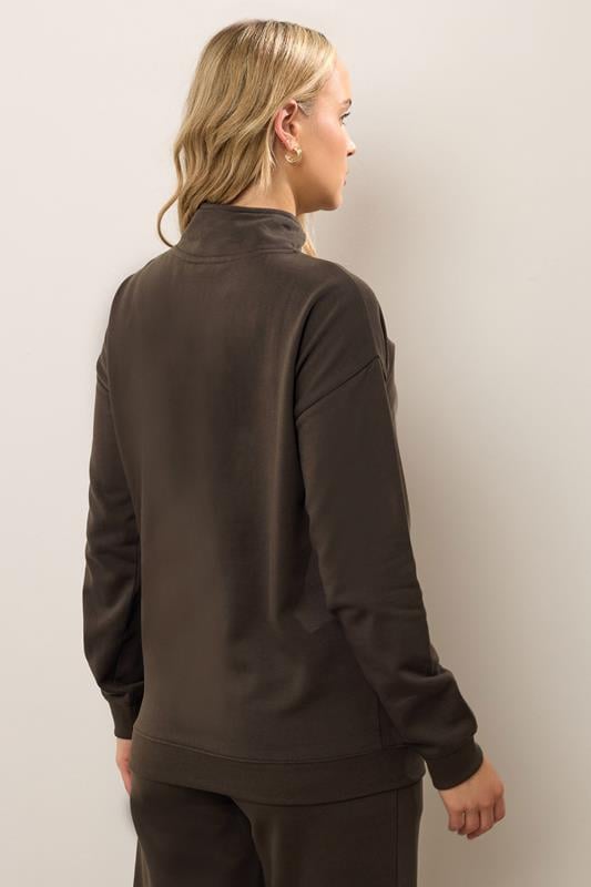 Evans LTS Tall Chocolate Brown Slogan Zip Sweatshirt