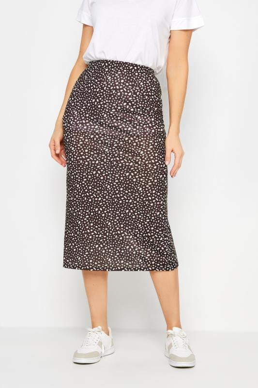 Evans LTS Tall Chocolate Brown Spot Print Midi Skirt