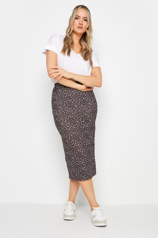 evans LTS Tall Chocolate Brown Spot Print Midi Skirt