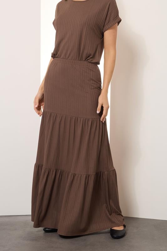 Evans LTS Tall Chocolate Brown Textured Tiered Maxi Skirt
