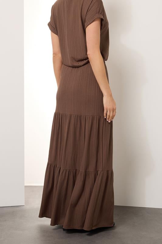 Evans LTS Tall Chocolate Brown Textured Tiered Maxi Skirt