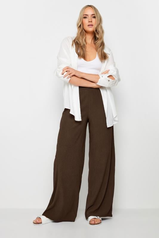Evans LTS Tall Chocolate Brown Textured Wide Leg Trousers