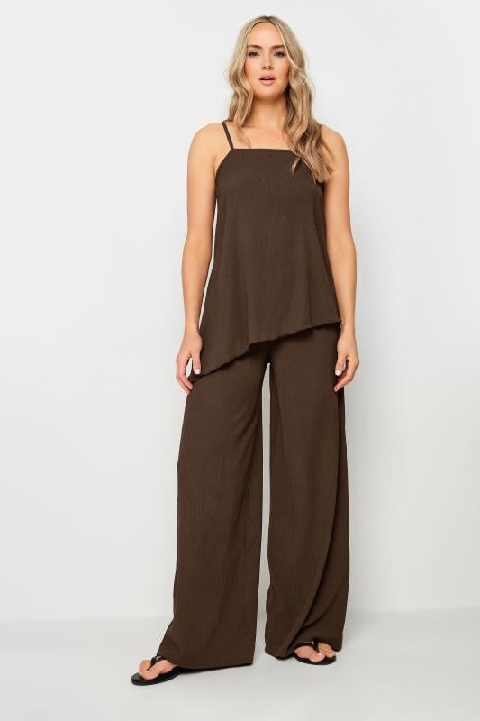 Evans LTS Tall Chocolate Brown Textured Wide Leg Trousers