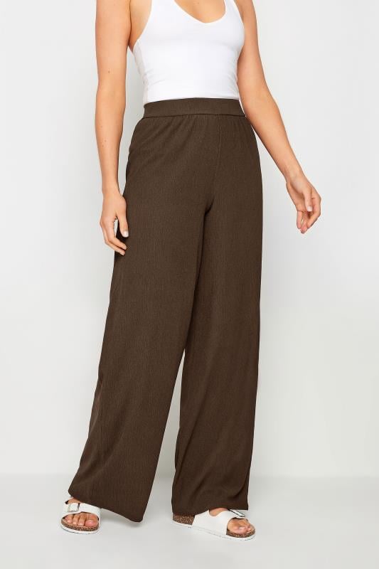 Evans LTS Tall Chocolate Brown Textured Wide Leg Trousers