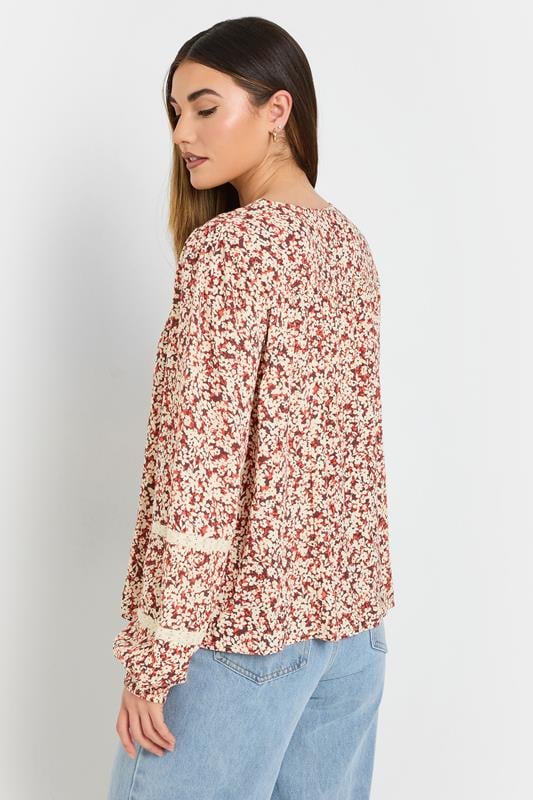 Evans LTS Tall Coral Orange Ditsy Floral Tassel Tie Blouse