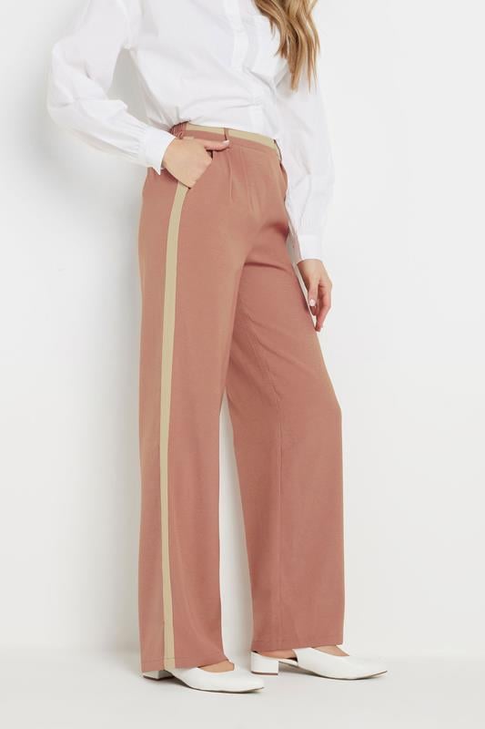 Evans LTS Tall Coral Pink Contrast Stripe Wide Leg Trousers