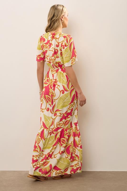 Evans LTS Tall Coral Red Abstract Palm Flutter Maxi Dress