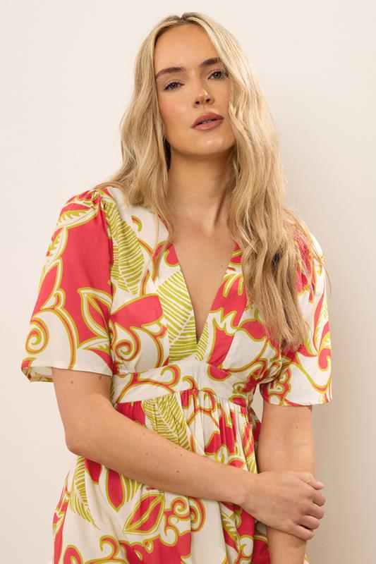 Evans LTS Tall Coral Red Abstract Palm Flutter Maxi Dress