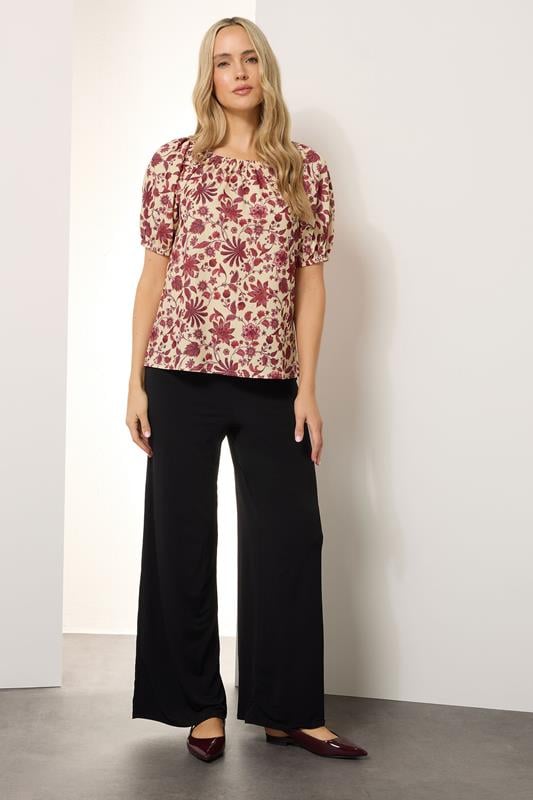 Evans LTS Tall Coral Red Floral Print Tie Front Top