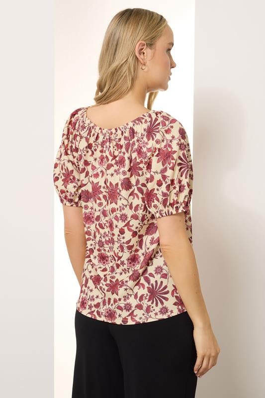 Evans LTS Tall Coral Red Floral Print Tie Front Top