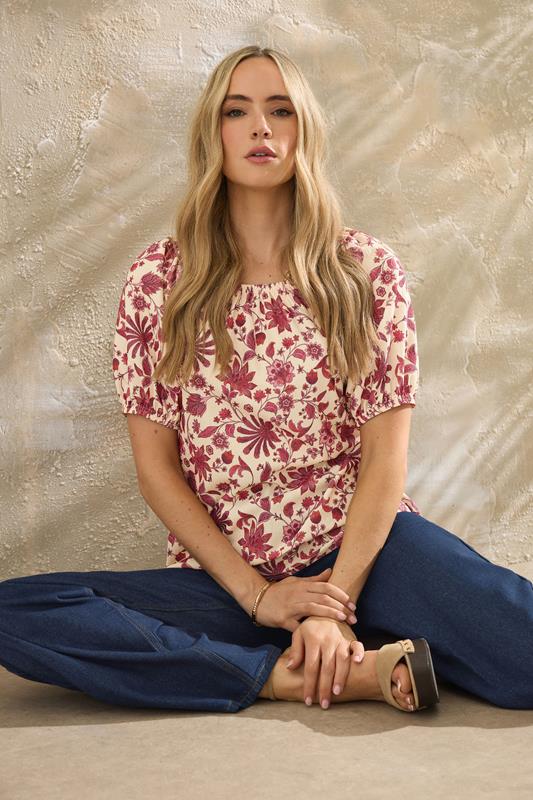 evans LTS Tall Coral Red Floral Print Tie Front Top