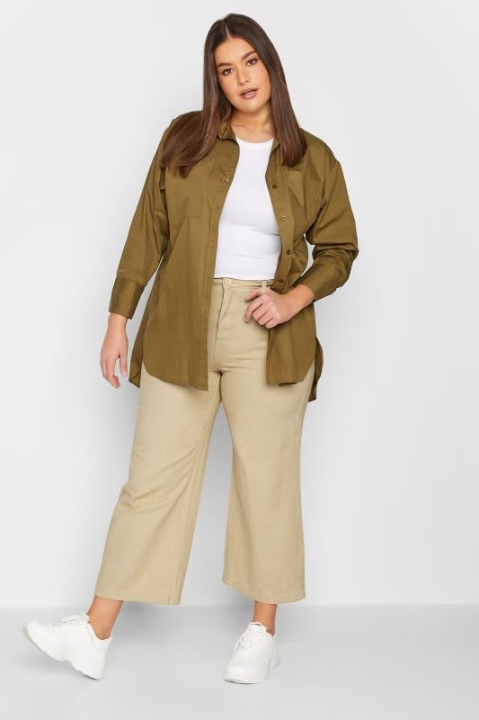 Evans LTS Tall Cream Cotton Twill Wide Leg Cropped Trousers