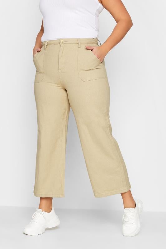 evans LTS Tall Cream Cotton Twill Wide Leg Cropped Trousers