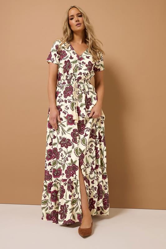 Evans LTS Tall Cream Floral Print Button Maxi Dress