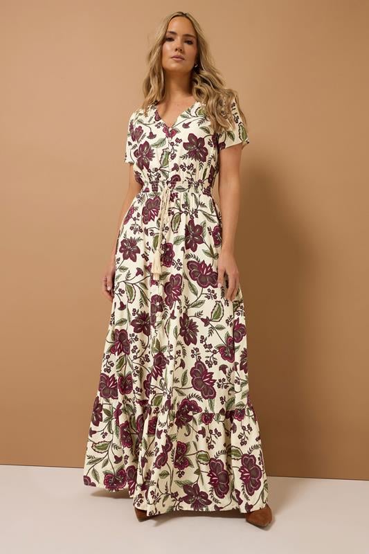 Evans LTS Tall Cream Floral Print Button Maxi Dress