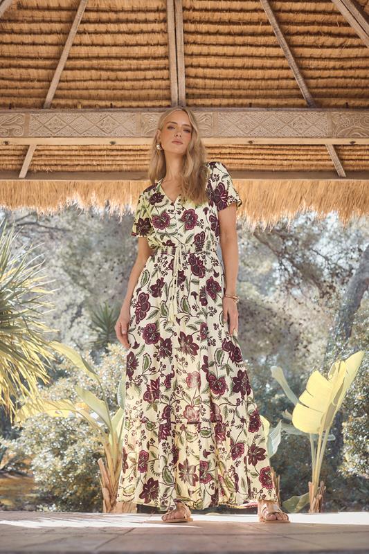 evans LTS Tall Cream Floral Print Button Maxi Dress