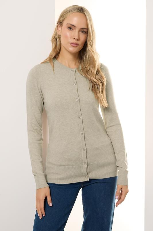 Evans LTS Tall Cream Marl Crew Neck Button Cardigan
