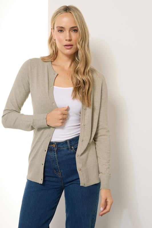 evans LTS Tall Cream Marl Crew Neck Button Cardigan