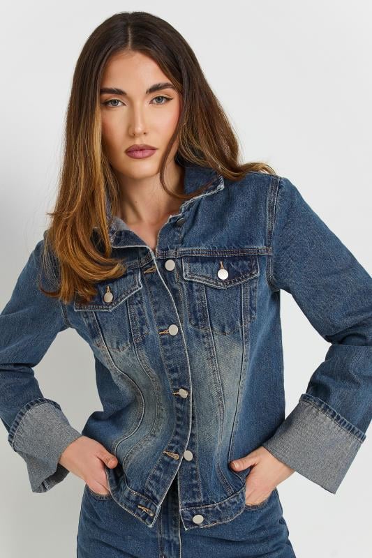 Evans LTS Tall Dark Blue Washed Denim Turn Up Sleeve Jacket